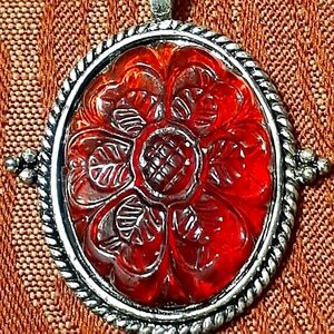 Sterling Silver Red Sponge Flower Pendant